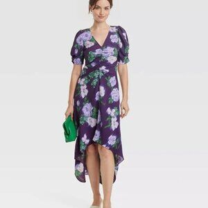 A New Day * Women’s Crepe Short Sleeve Midi Dress * Size L – Purple Floral 💜🌸